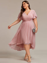 Plus Size V-Neck Pleated Chiffon Midi Wedding Guest Dress#color_Dusty Rose